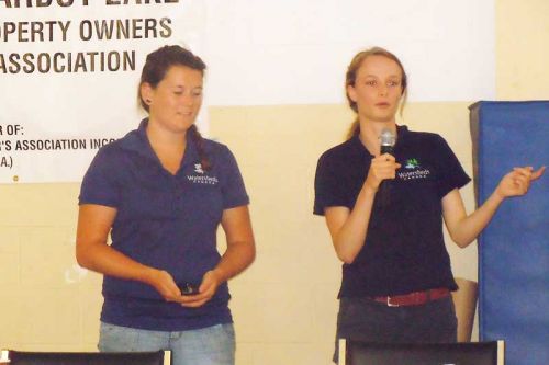  Kendra Button of Watersheds Canada and Emily Bacon with the Love Your Lake program each made presentations at the Sharbot Lake Property Owners Association 2015 AGM on July 18